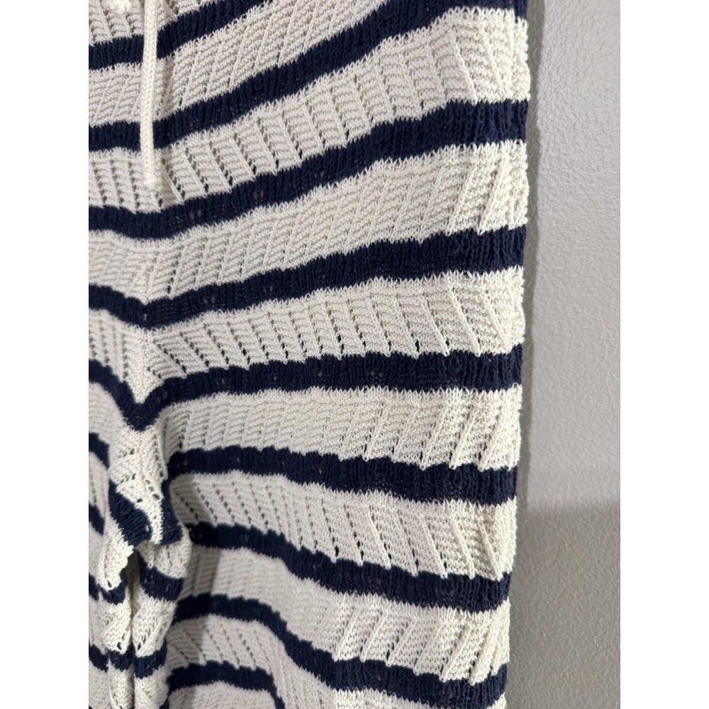 Aerie Women's Navy Blue Striped Knit Wide Leg Pants Drawstring Beach Resort Wear - Picture 5 of 11